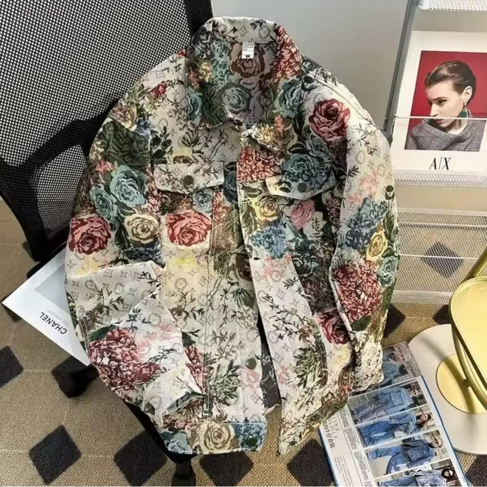 No Boundaries Red and Pink Floral Jean Jacket